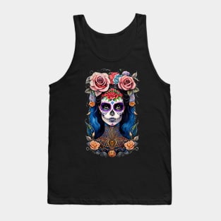 Sugar Skull Art -Woman in Gorgeous Skull Makeup Tank Top